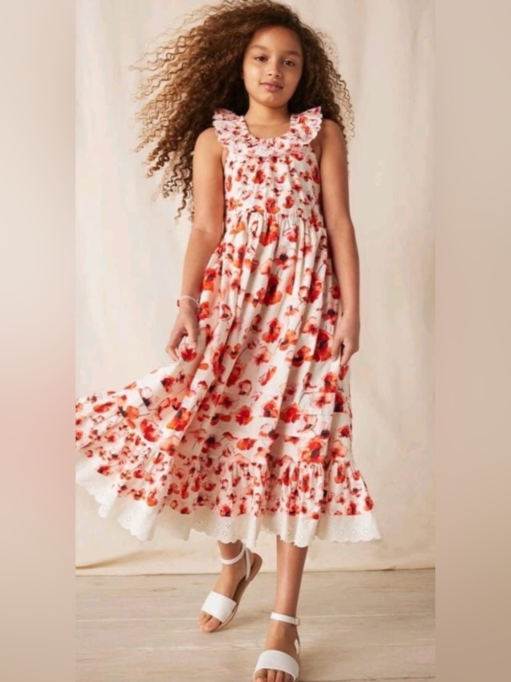 Matilda Jane Red and Coral Floral Eyelet Dress (Read Description)